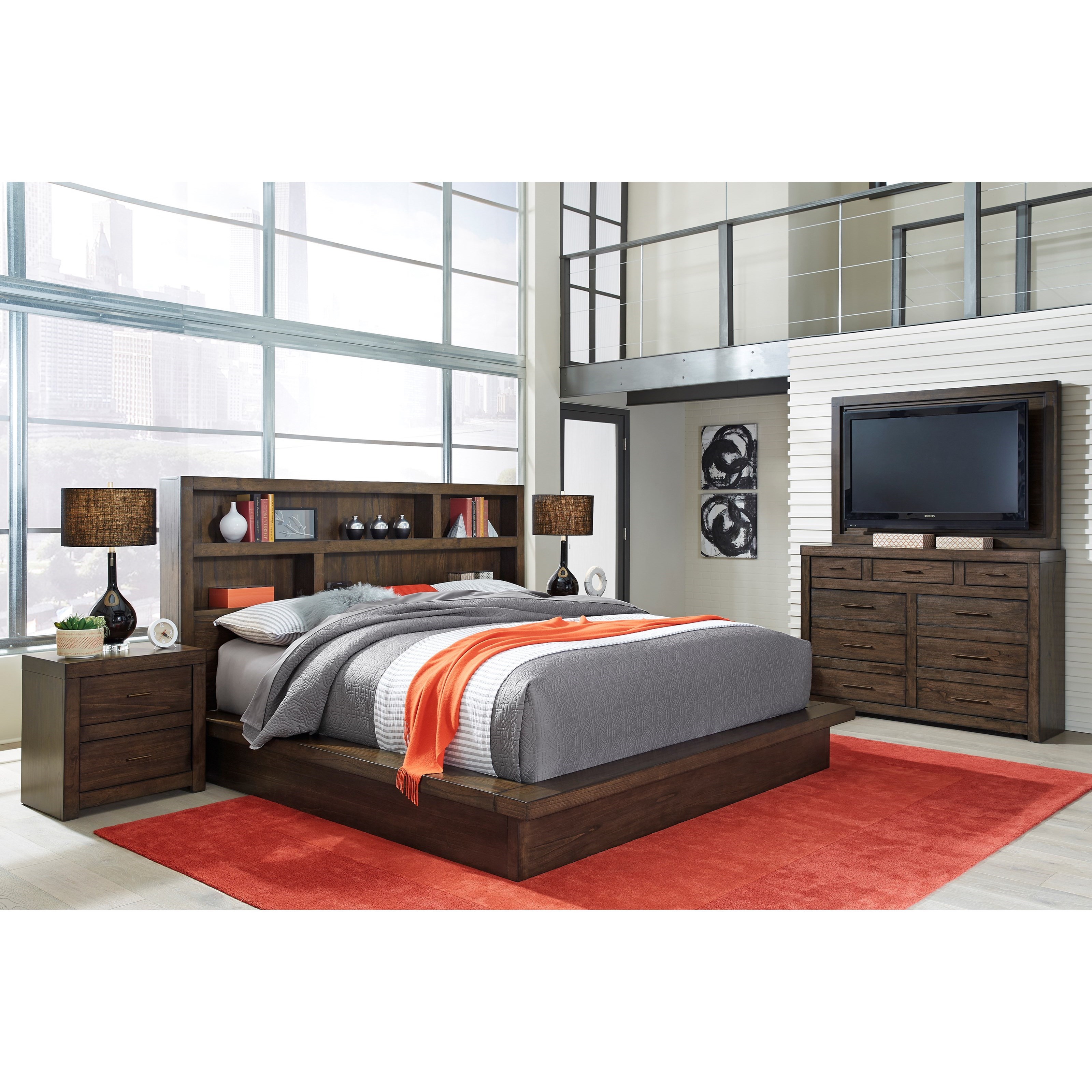 Aspenhome Modern Loft PKGBRMANIMQP Contemporary Queen Platform Bed with